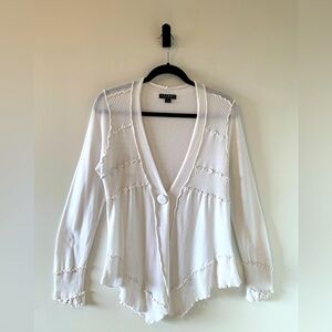 Tribal Pure Women’s Cotton Knit Cardigan Sweater in White Size M